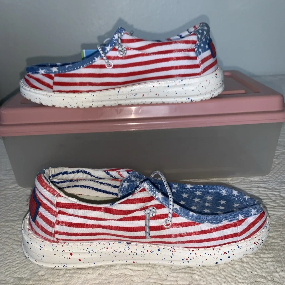 New! Hey Dude Wally Youth‎ Patriotic Stars Stripes Slip On Shoes US Size K12 12